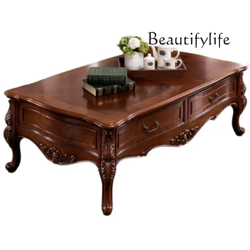 American-Style Solid Wood Coffee Table TV Cabinet Combination Rectangular Tea Table Tea Table with Drawer Storage