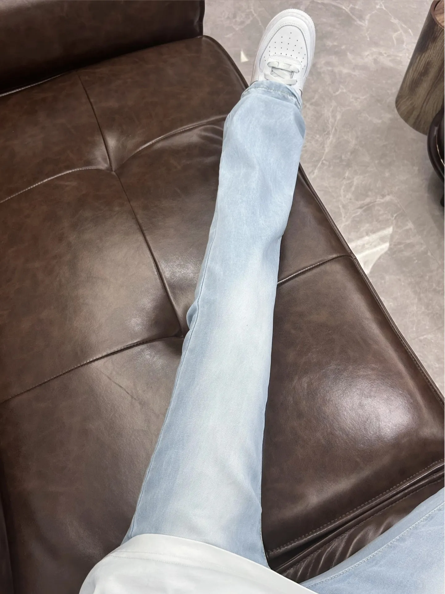 Light Blue Ice Silk Micro Flared Jeans Men Summer Thin Slimming Knife  Straight Leg American Retro Long Pants Casual Style