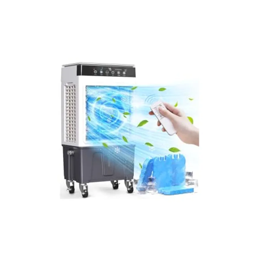 Pendingin Udara Evaporatif 3000CFM untuk Penggunaan Dalam dan Luar Ruangan dengan Kontrol Jarak Jauh Osilasi 120, Timer 12 Jam, 4 Paket Es, 3 Mode Operasi