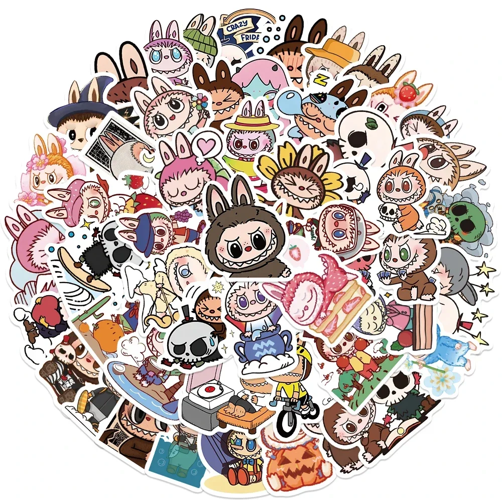 50pcs Funny Cute Cartoon Anime LABUBU Stickers For Kids Adults Water Bottle Stickers Luggage Laptop Guitar Bicycle Car Decals