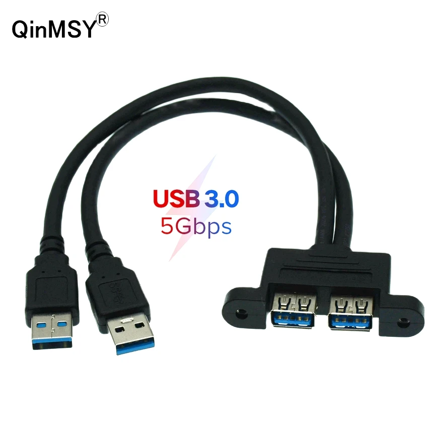 

1PCS USB 3.0 Extension Cable Dual USB 3.0 Male to Female Foil+Braided Shielded with Screw Panel Mount Cable 50cm 0.3m 1m 1.5m