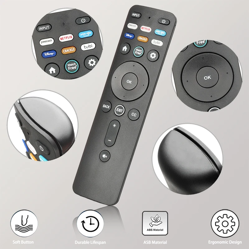 For XRT260 Vizio-4K-Smart-TV-Remote-Control-Replacement With Peacock NETFLIX PrimeVideo CRACKLE Tubi Buttons (NO Voice Function)