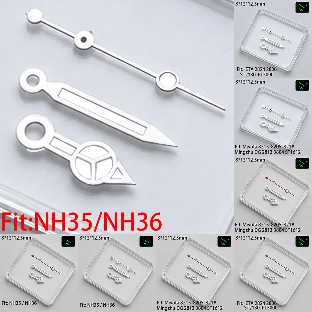 12.5mm Silvery Watch Hands Blue C3 Green Green Luminous Fit NH35 NH36 M8205 8215 821A DG 2813 3804 ETA 2824 2836 Movement Part