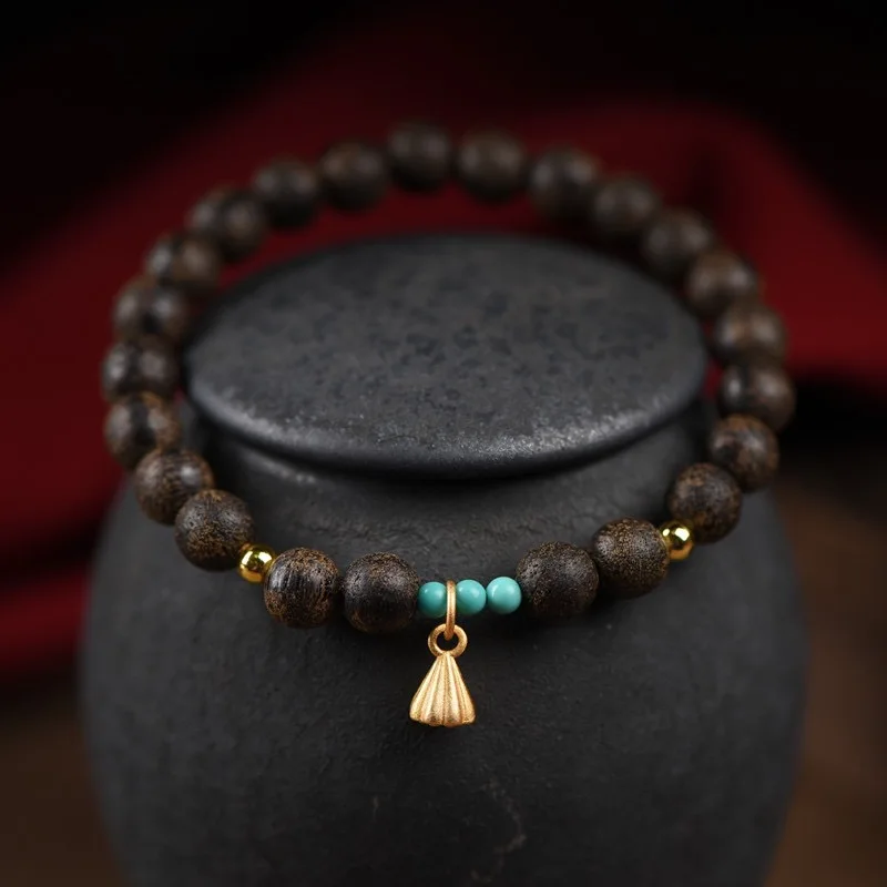 

Single Loop Agarwood Bracelet with Tuo Bone Hexagonal Agarwood Beaded Bracelet for Men and Women Gifts