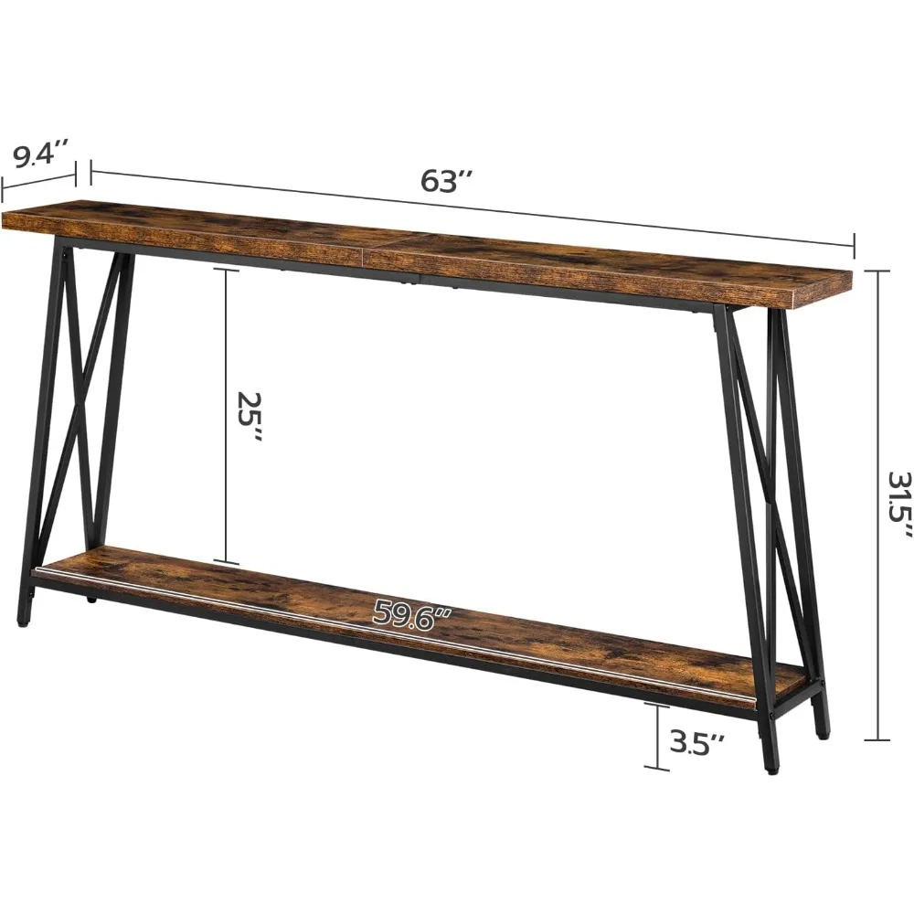 طاولة وحدة التحكم، 63 طاولة مدخل صناعية، طاولة أريكة طويلة جدًا خلف الأريكة، دعم على شكل X، للمدخل، المدخل، المعيشة