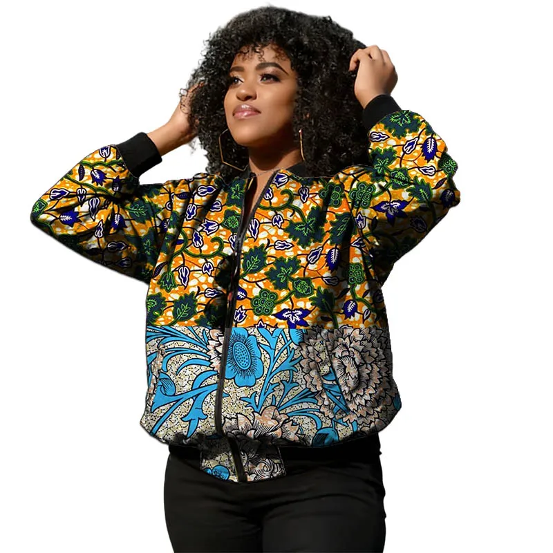 African Print Couture Women's Two-tone Color Jacket Cotton Ankara Outfit Colorful Pattern Ladies' Patchwork Zipper Lined Tops