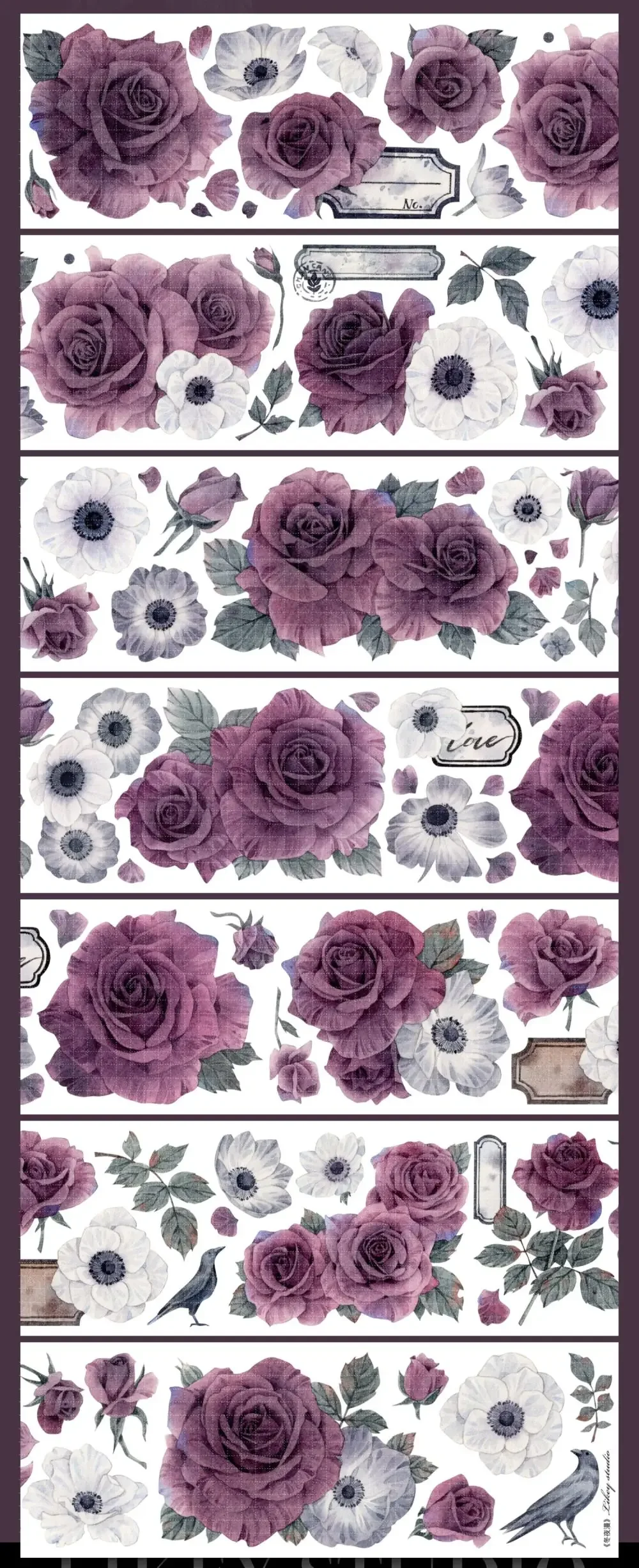 stock clear dark purple Soft Color Flower Floral Washi Shiny PET Tape