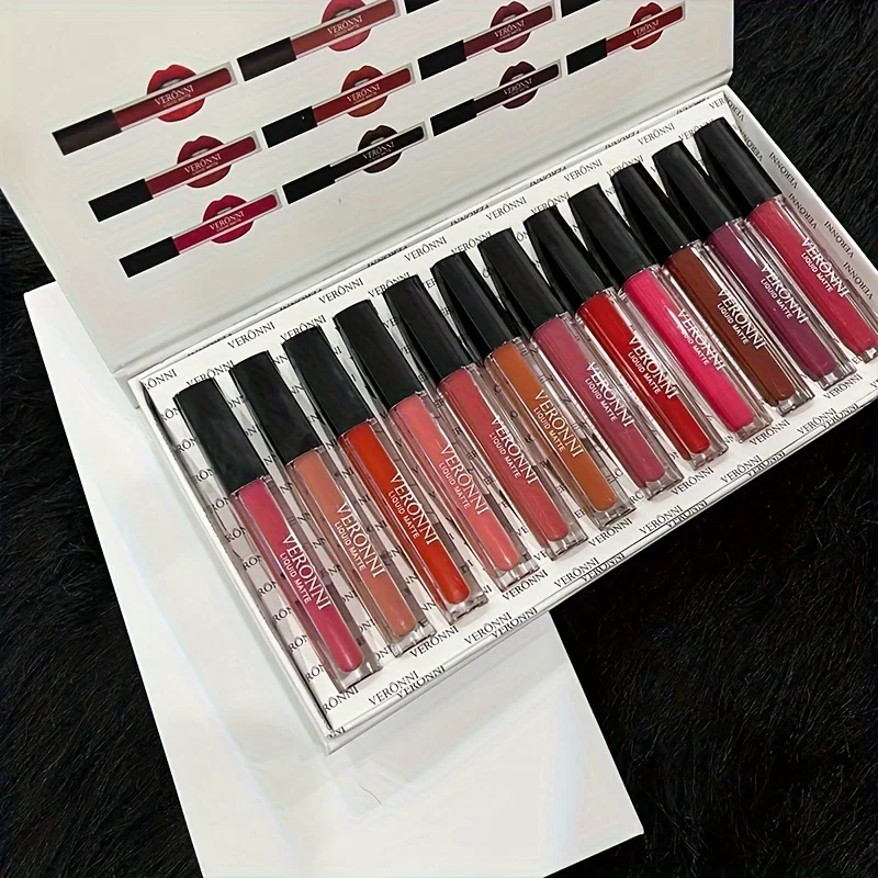 12pcs Velvet Matte Lip Gloss Gift Set Long-Lasting Waterproof Lip Mud  Assorted Colors Airy Texture For Makeup Kit Perfect Gifts