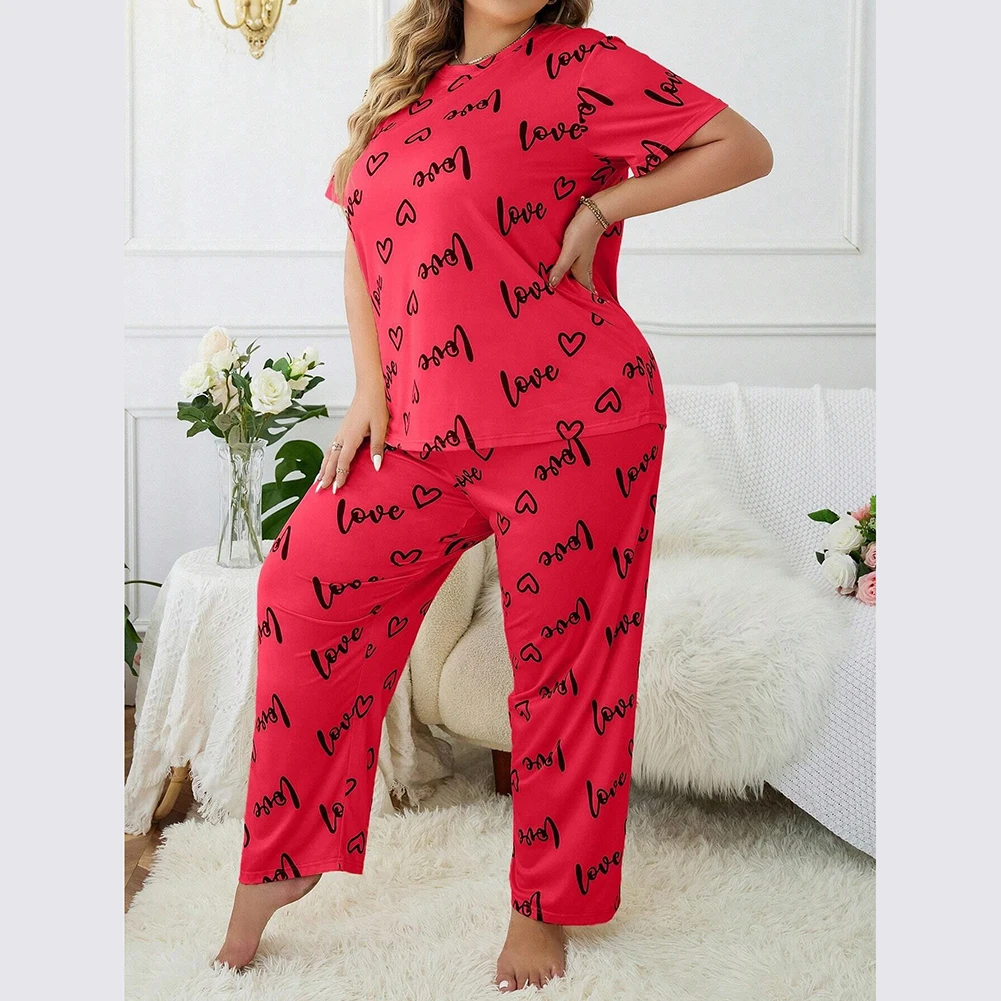 

Women Two-piece Pajamas Set Round Neck Short Sleeve Top Elastic Waist Pants Pajamas Set Sleepwear Comfortable Home Wear