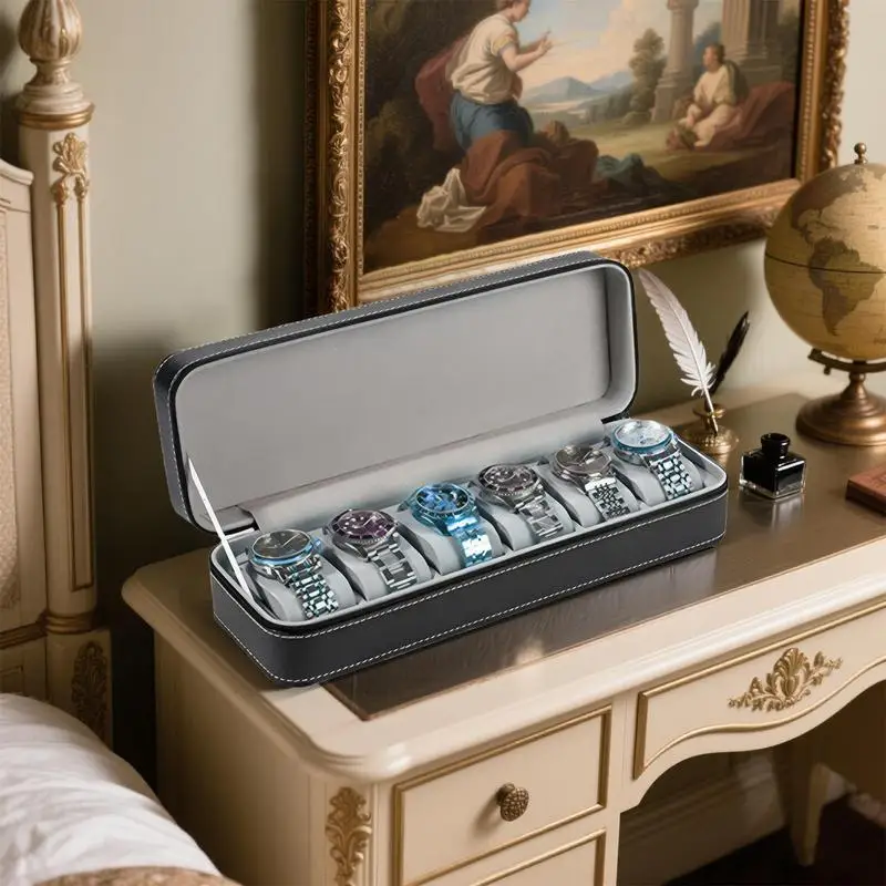 Mens Watch And Jewelry Organizer 6 Slot Watch Ring Box Display Travel Organizer Accessories Classic Gadgets Holder Case For