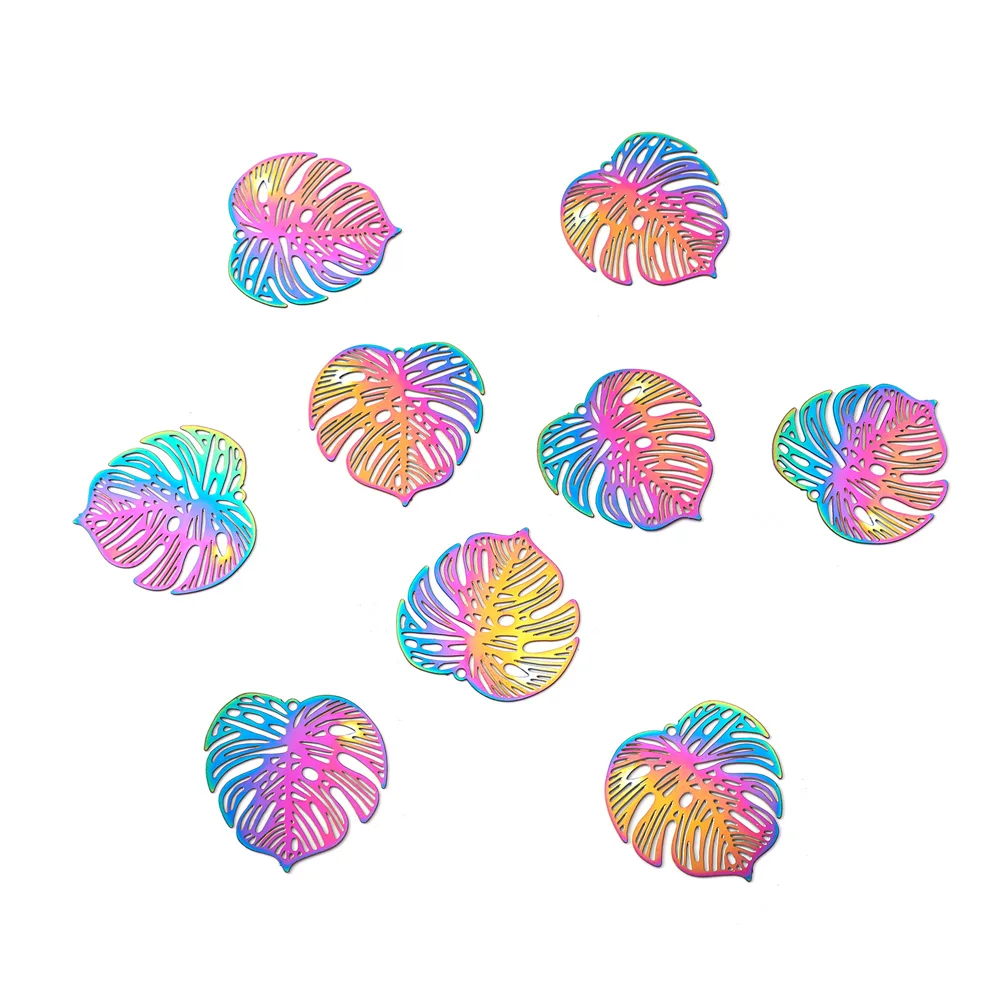 50pcs 201 Stainless Steel Multi-color Etched Metal Embellishments Flat Round Pendants for necklace jewelry making