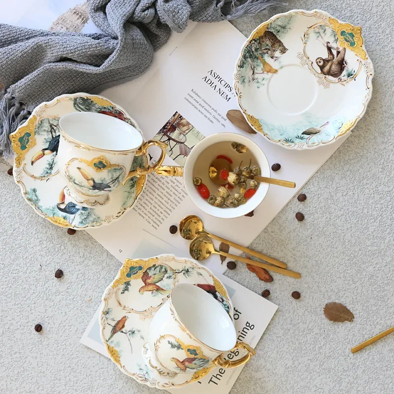 Nordic Jungle Animal Cup Drinking Set Light Luxury Fashion Coffee Cup Saucer Ceramic Cup Modern Simple Home Afternoon Tea Cup