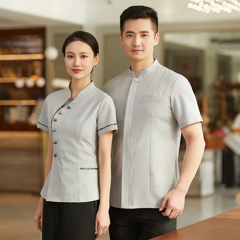 

Tea House Waiter Work Uniform Short Sleeve Hotel Restaurant Hot Pot Restaurant Chinese Restaurant Summer Unisex Workwear