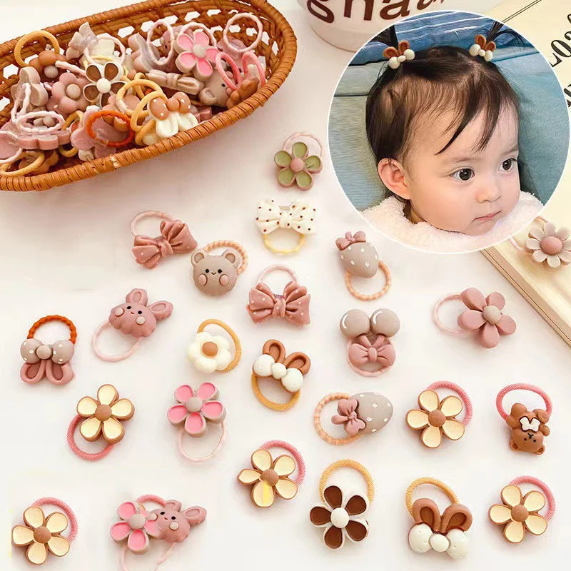 

20Pcs/Lot Cute Cartoon Rabbit Hair Band Girls Elastic Rubber Band Headwear Flower Bow Baby Hair Accessories Ornaments Bonnet