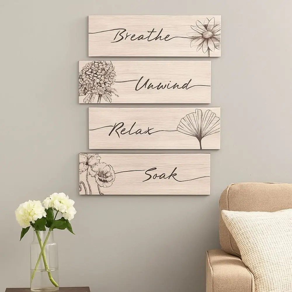 Wall Plate Wooden Floral Wall Art Funny Decorative Plants Hanging Sign Handmade Wall Decor Paintings Bathroom Decor - Image 3