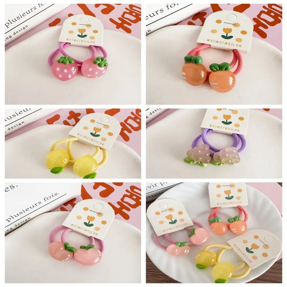 Korean Style Hair Clip Children Hair Scrunchies Strawberry Candy Color Ponytail Holder Peach Hair Accessories Fruit Hair Rope