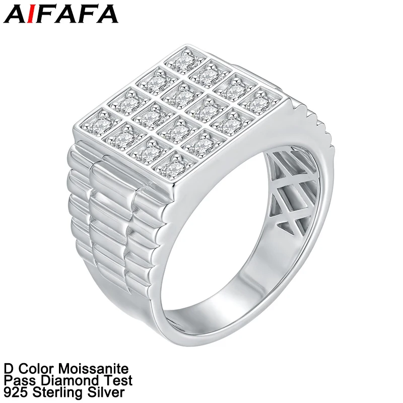 

D Color Full Moissanite Diamond Rings for Men s925 Silver All Moissanite Man Ring Plate 18k White Gold Fine Jewelry
