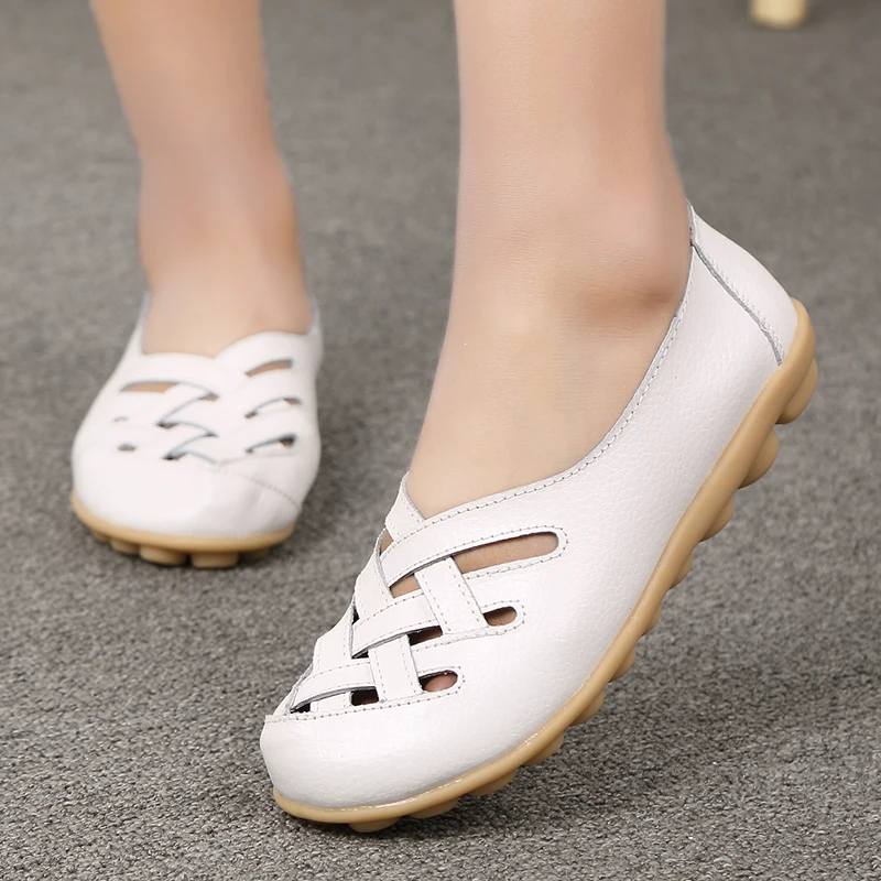 Flats For Women Comfortable Genuine Leather Flat Shoes Woman Slipony Loafers Ballet Shoes Female Moccasins Big Size 35-44