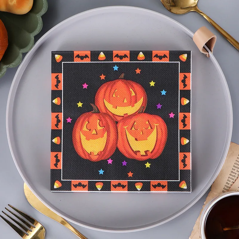 20Pcs Funny Halloween Skull Pumpkin Printed Disposable Napkin Paper Table Dinner Tissues Party Decoration