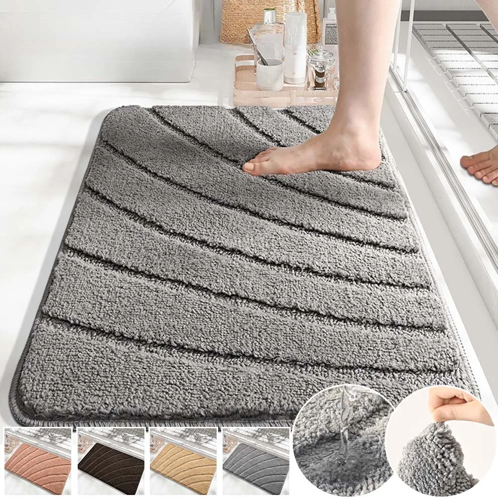 

3D Bathroom Soft Plush Anti-skid Mat Super Absorbent Solid Color Rug for Toilet/Washroom Durable Easy To Clean Carpet Alfombra