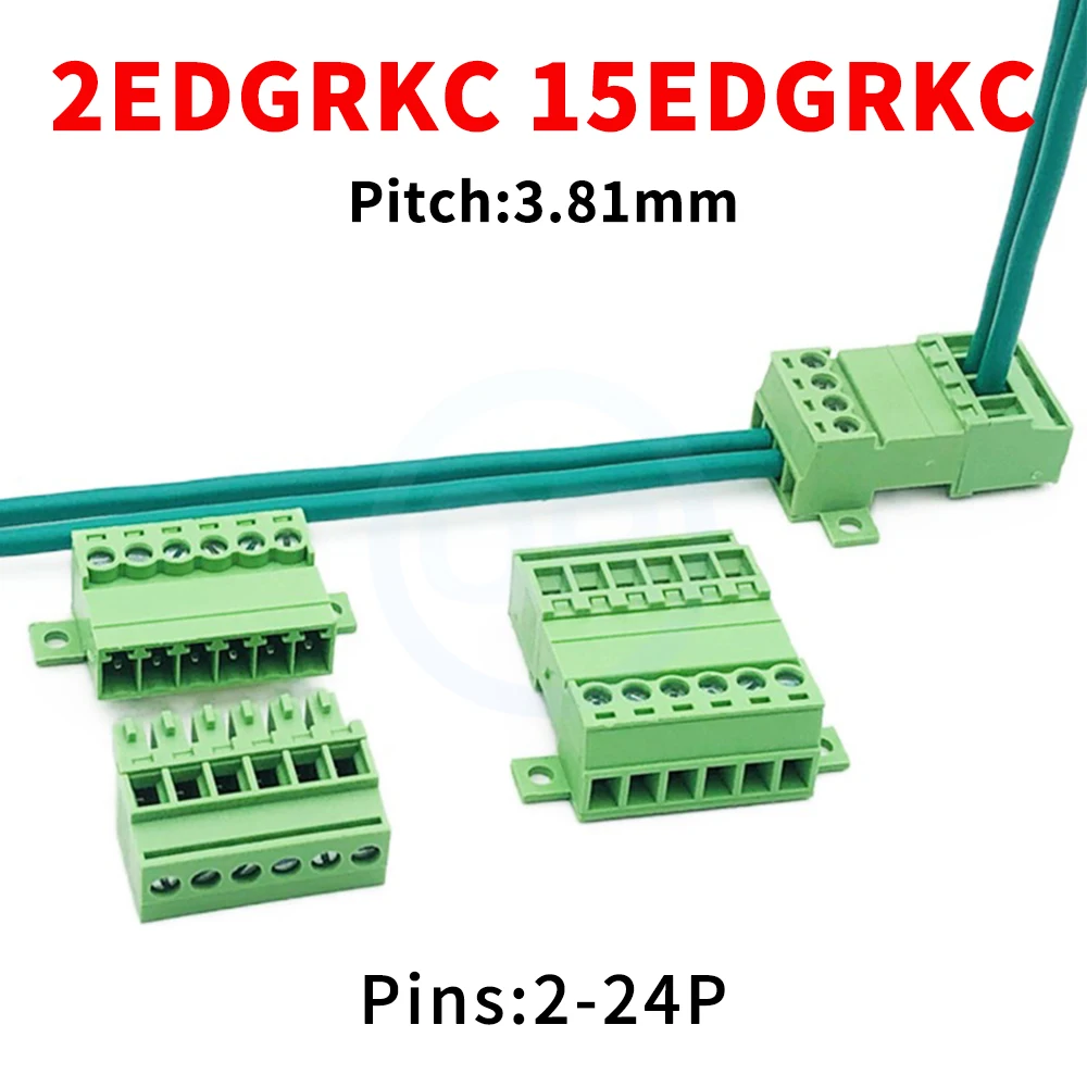 10 Pcs 3.81mm KF2EDGRKC/15EDGRKC Solderless Plug-In Terminal Block Locking Plate Upright Plug 2-24Pin