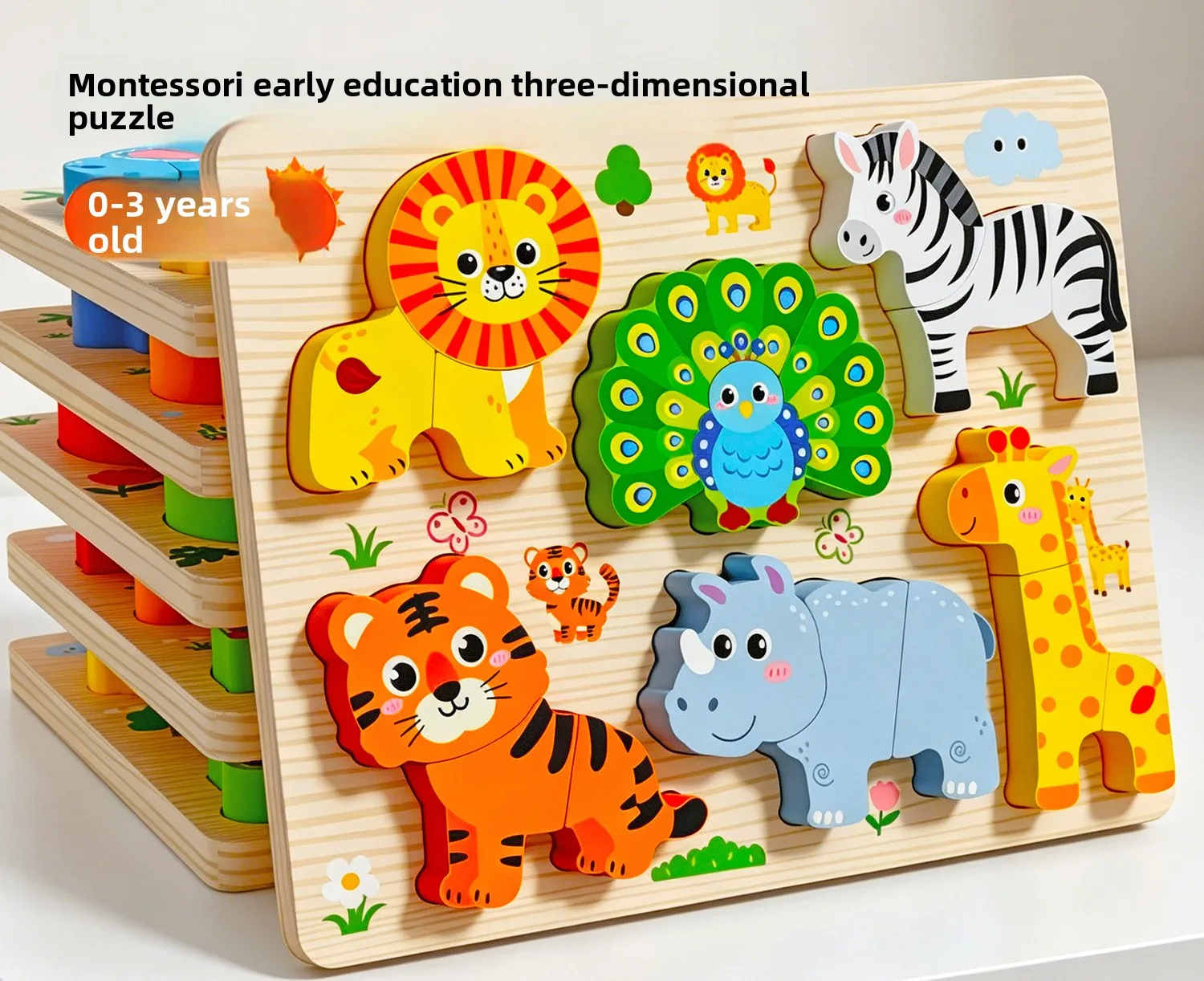 Montessori 3D Holzpuzzle Blöcke Tierform-Zuordnungsspiel Frühpädagogisches Kognitives Sensorisches Spielzeug Geschenk für Kleinkinder 1-3 Jahre – Detail 1