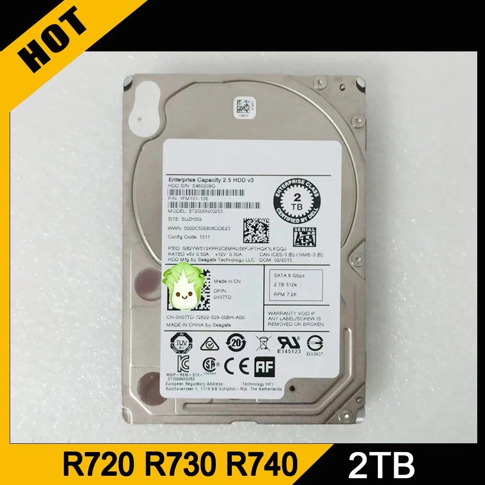 For Dell R720 R730 R740 ST2000NX0253 Server Hard Disk 2T 7.2K SATA 2.5