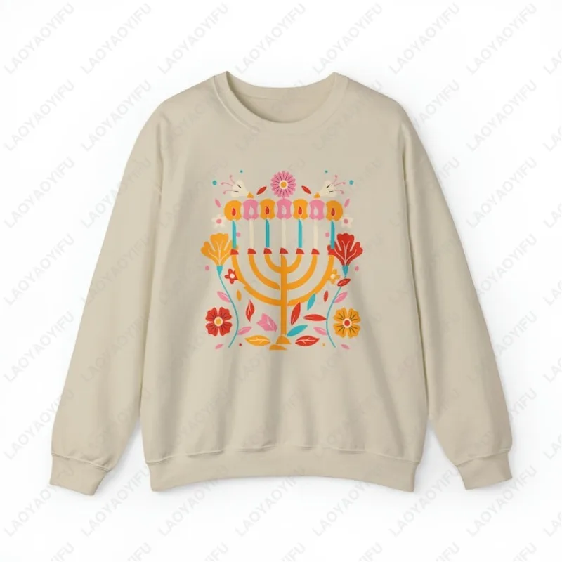 Lit for Hanukkah Menorah Christmukkah Hoodie Men Women Aesthetic Vintage Classics Sweatshirt Harajuku Commuter Long Sleeve Tops