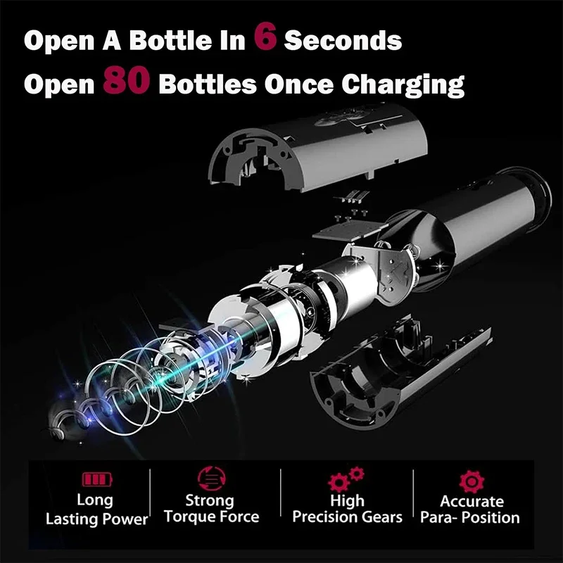 USB Rechargeable 4-in-1 Electric Wine Opener Set with Decanter Aerator Pourer Stopper And Foil Cutter - Complete Wine Tool Kit