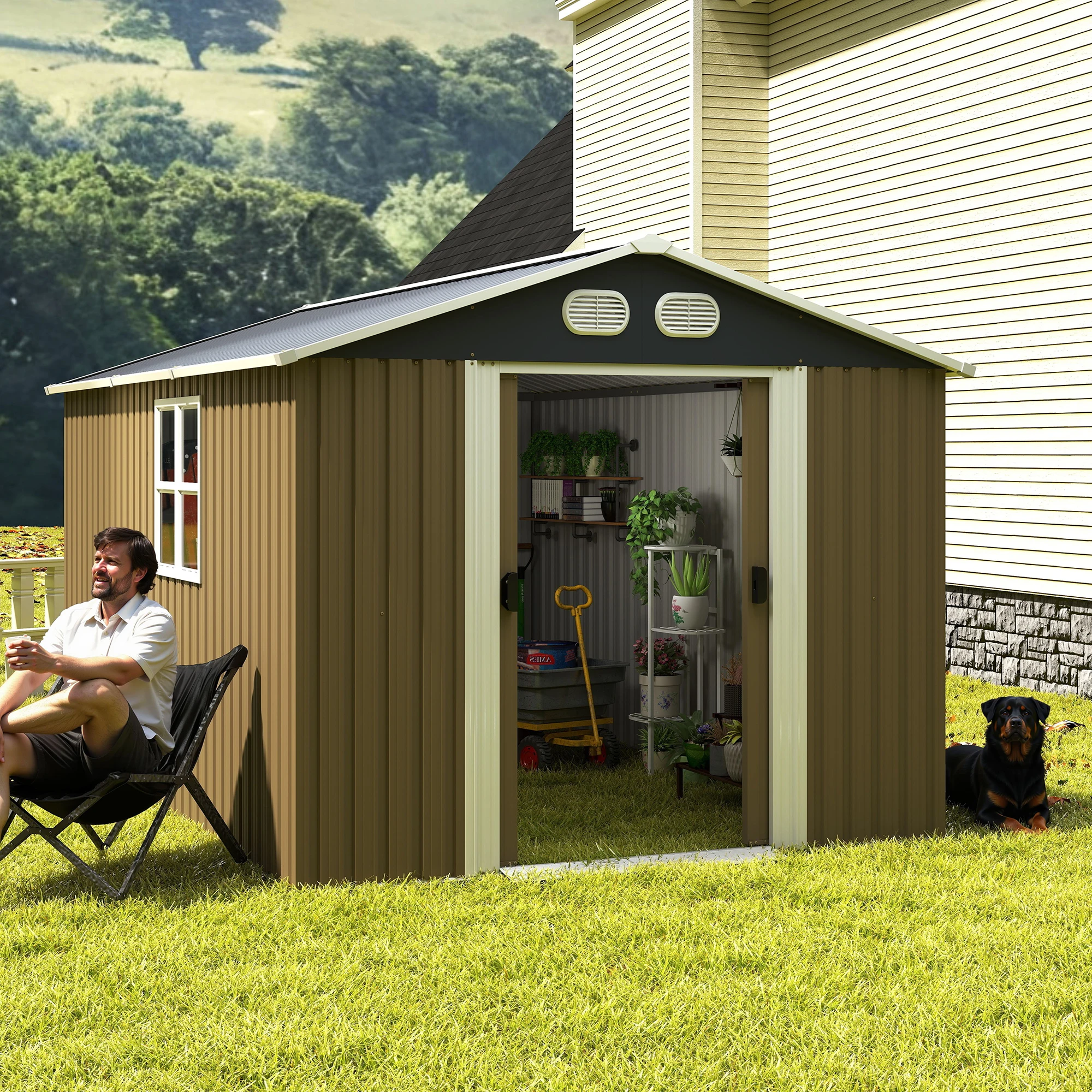

8x12 FT Outdoor Storage Shed Metal Tool Shed with Lockable Doorfor Gardening Tools,Garden,Backyard,Lawn