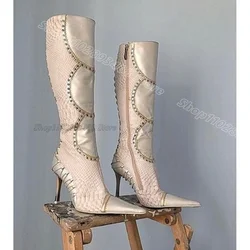 Pink Patchwork Design Knee Boots Pointed Toe Side Zipper New Fashion Party Dance British Style Women Shoes Zapatos Para Mujere