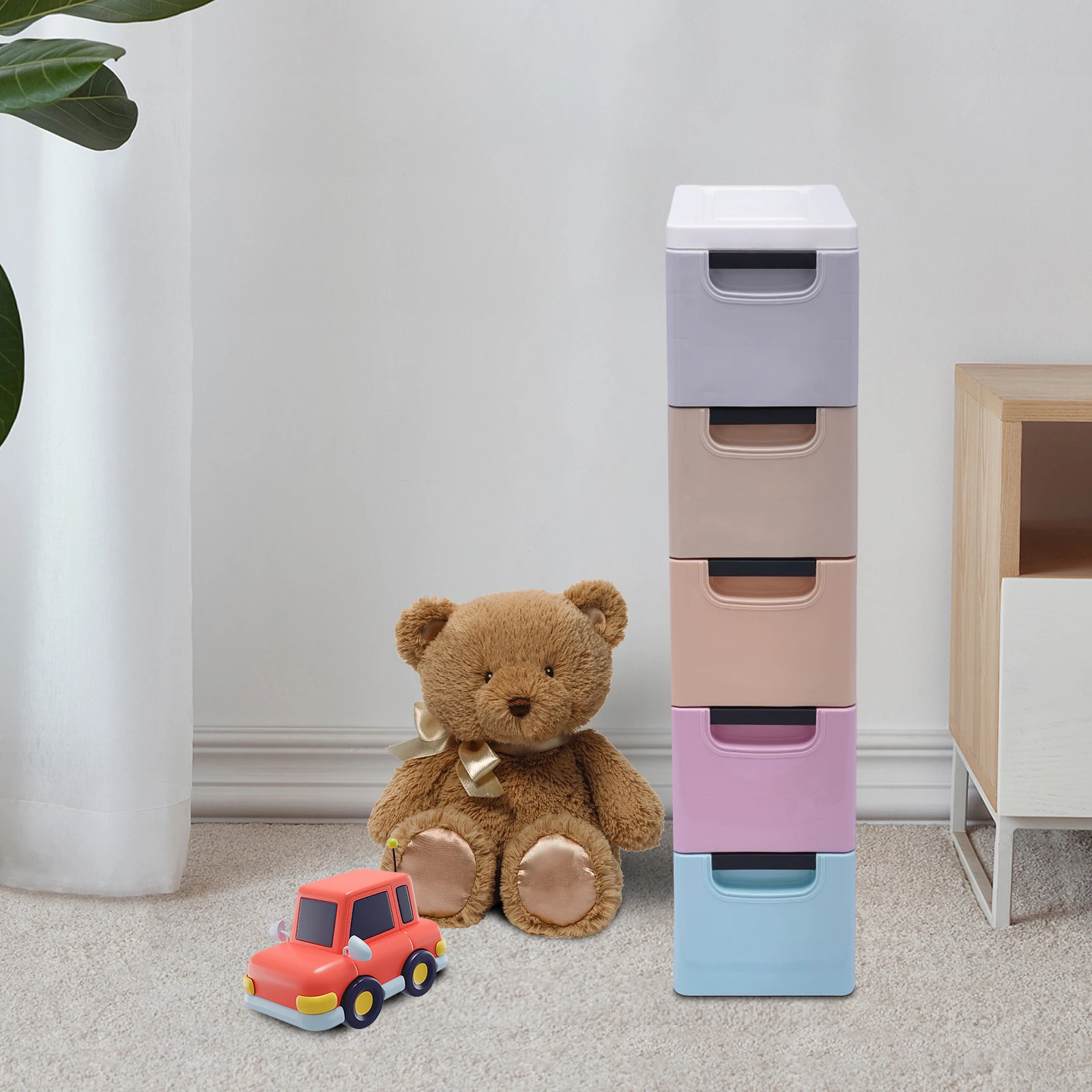 5 Layers Multi-color  Storage Cabinet With Smooth Wheels Drawer Type 20×40×84cm For Home Storage