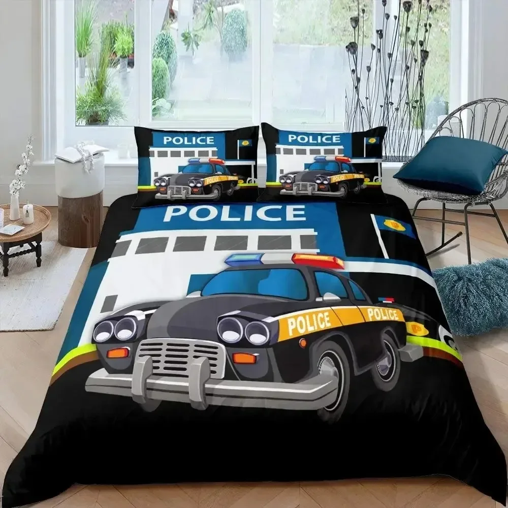 

Cartoon Police Car Bedding Set Single Twin Full Queen King Size Polyester Duvet Cover Aldult Kids Comforter Quilt Cover Set