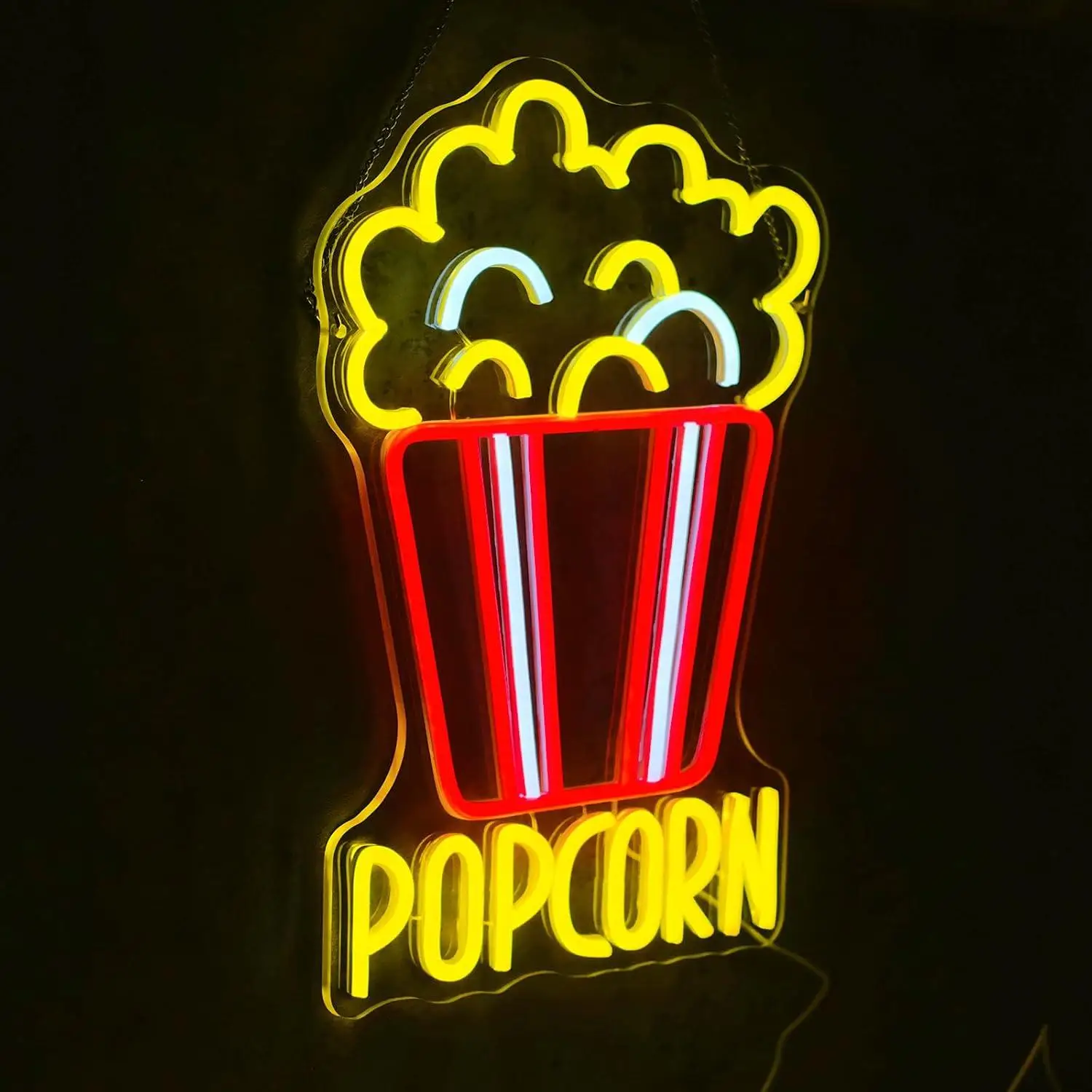Popcorn Bucket Neon Sign USB Dimmable LED Light For Home Theater Cinema Snack Shop Cafe Front Window Wall Decor Business Signage