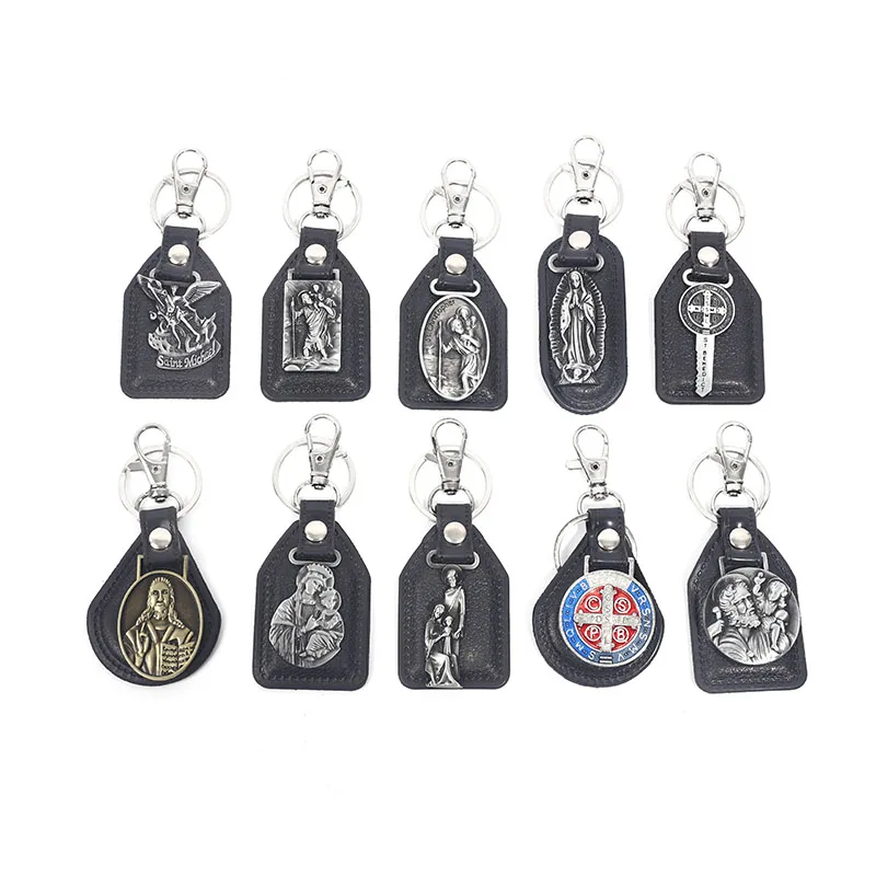 24 stile/PU Leder Keychain Saint Christopher Charme Anhänger Männer Antike Bronze Überzogene Haken Keychain Auto Keychain