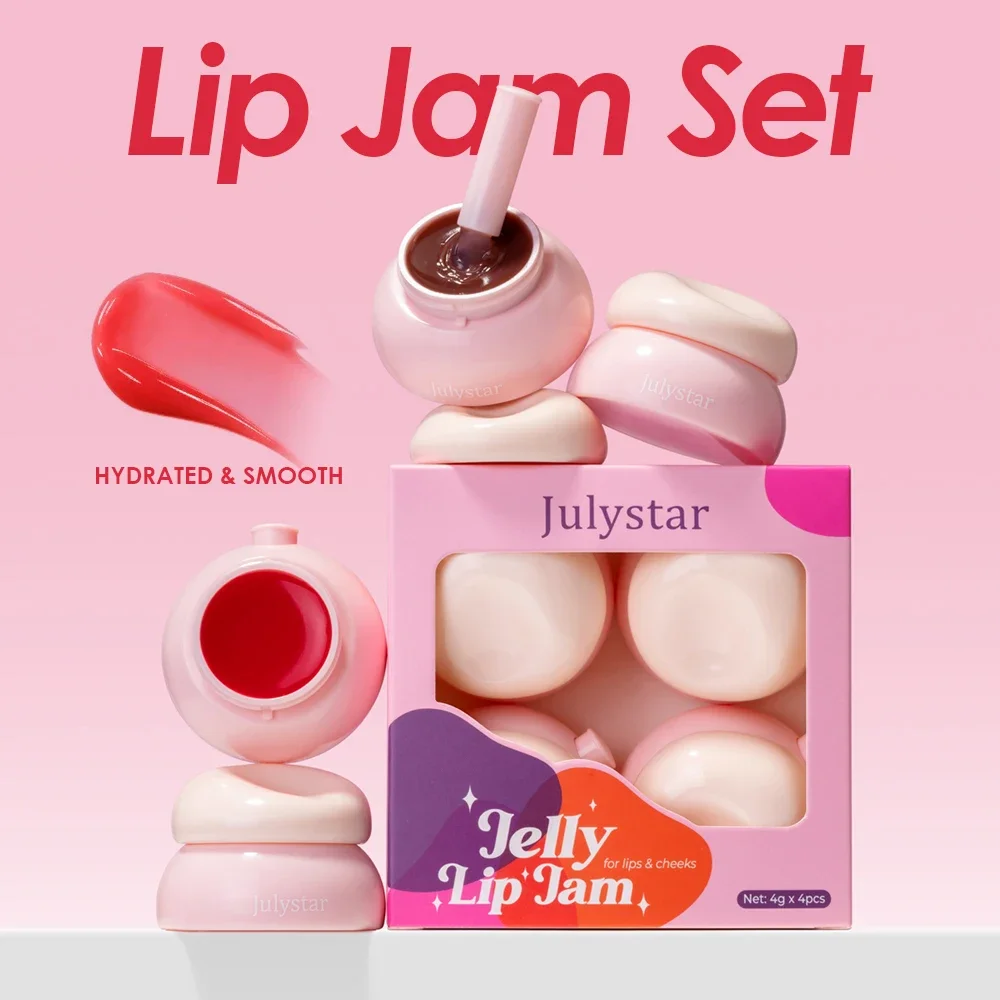 4 Piece Little Round Jar Multi-Color Jelly Lip Balm for Lips and Cheeks Vibrant Colors Moisturizing and Nourishing Lip Nectar