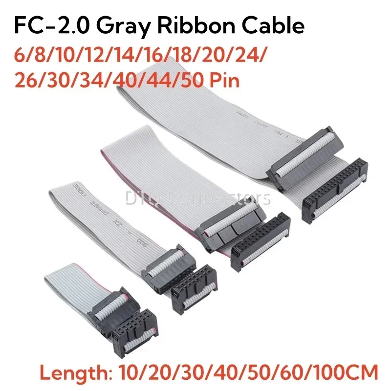 1pcs 2.0mm Pitch FC 6/8/10/12/14/16/18/20/24/26/30/34/40/44/50 Pin Gray Flat Ribbon Data Cable 10-50cm For DC3 IDC Male Header