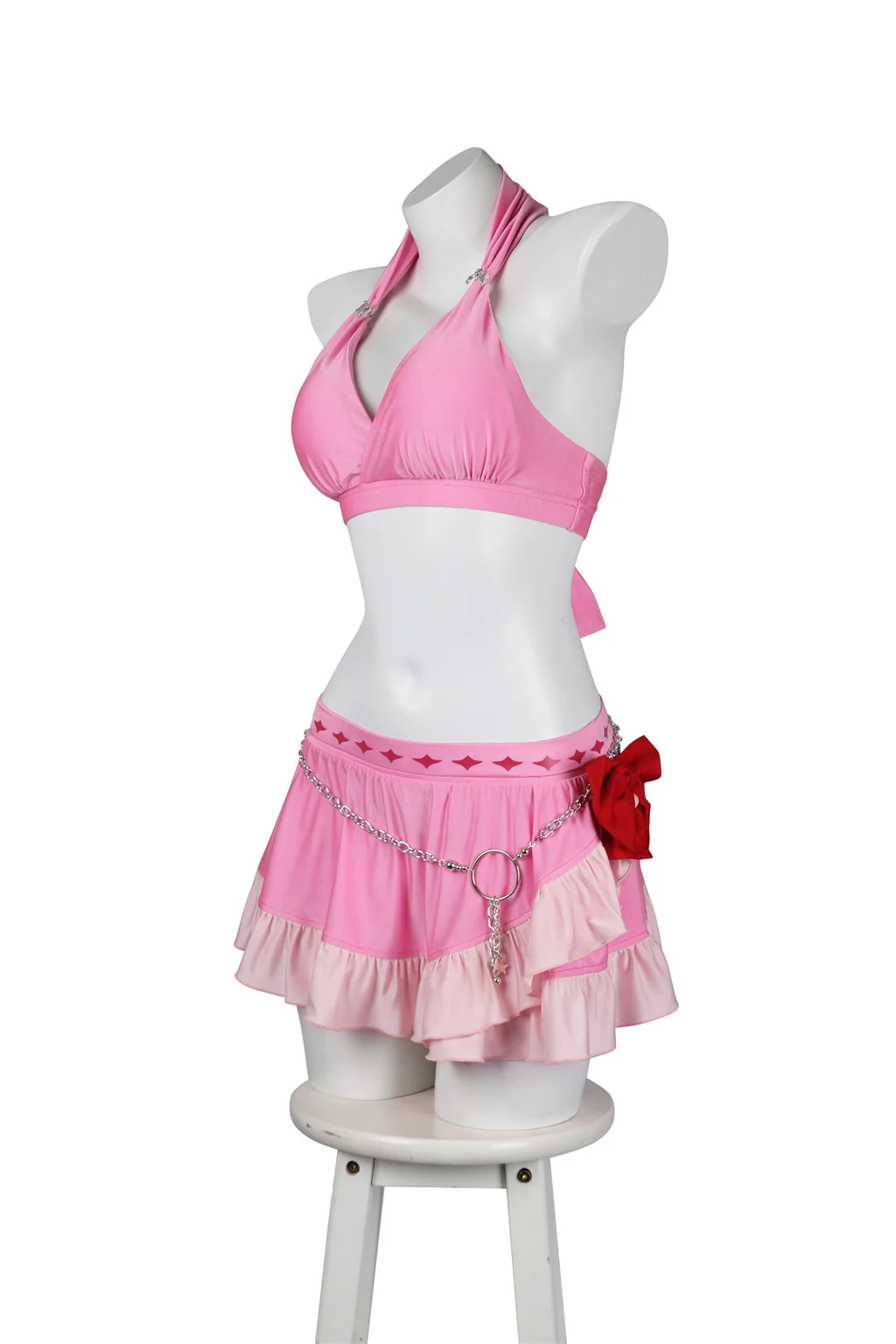 Game FF VII Aerith Gainsborough Cosplay Costume Pink Swimsuit Aerith Gainsborough Sexy Halter Neck Swimsuit 3-piece Set