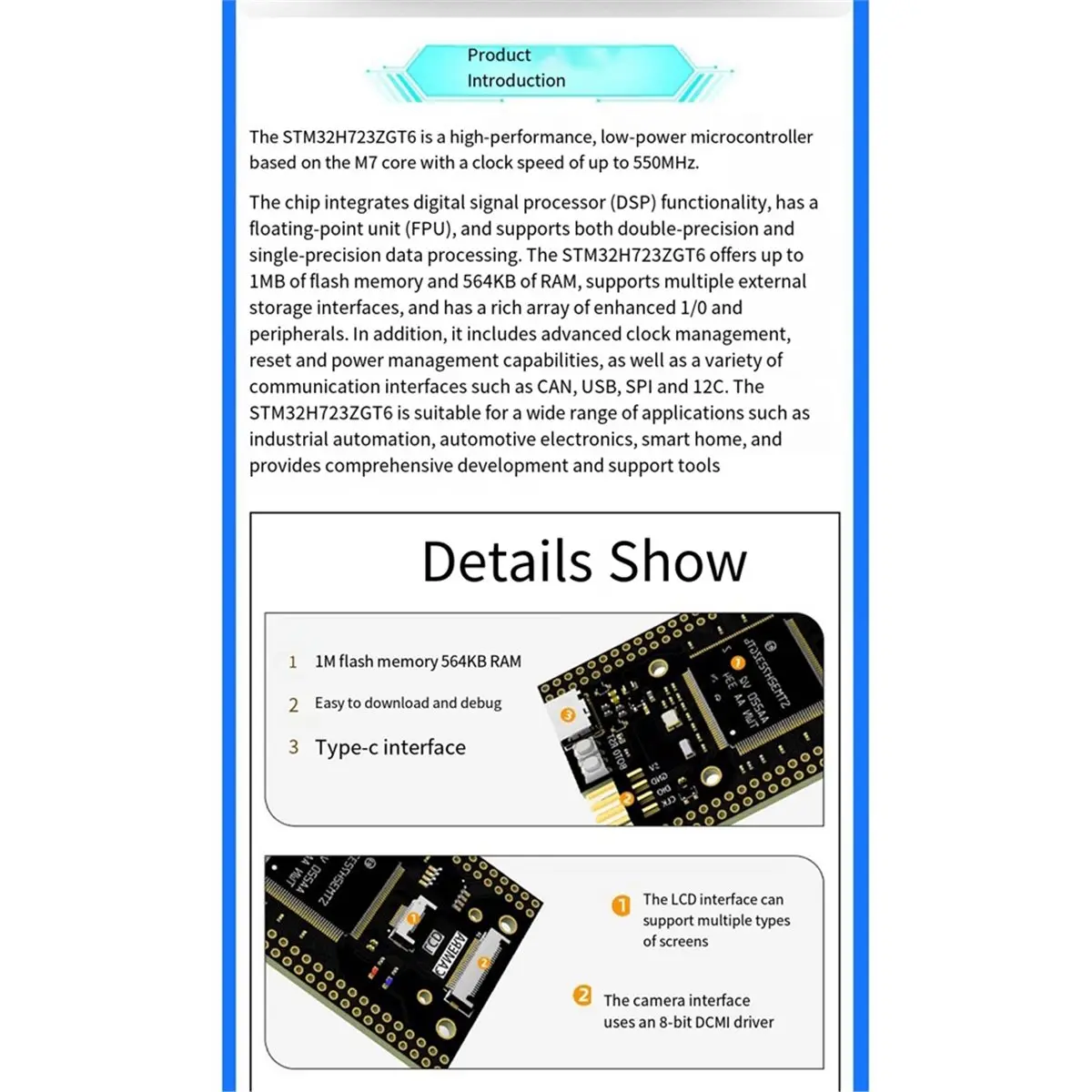 TypeC STM32H723ZGT6 Core Board W/1.54 Inch LCD Screen STM32 Development Board H7 System ZGT6 Learning Board SPI