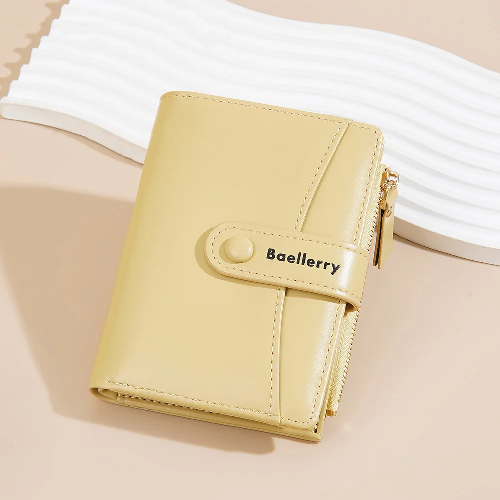Simple Women Short Double Fold Coin Bag Watllet Pu Soft Dollar Zipper Bag Ladies Card Holder Buckle Purse For Gift