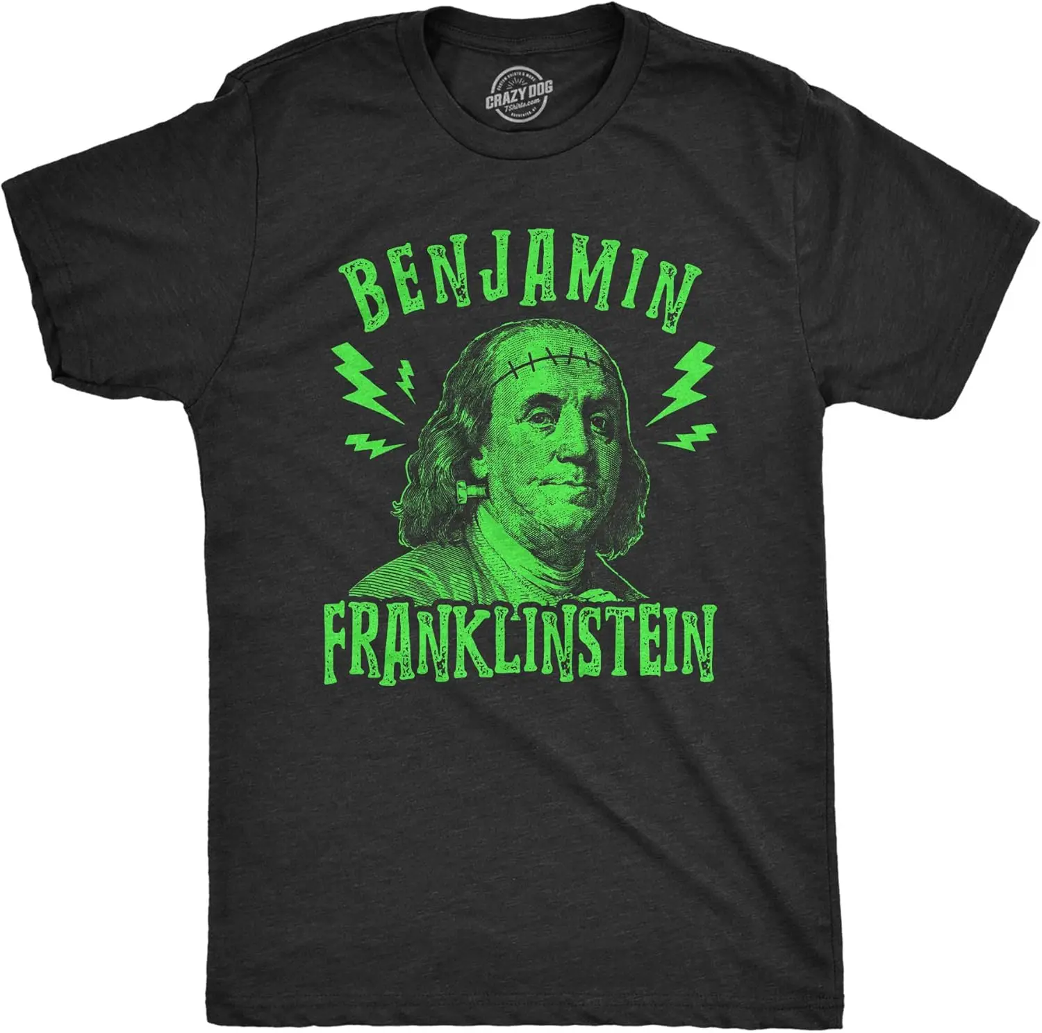 

Mens Benjamin Franklinstein Tshirt Funny Halloween Frankenstein Ben Franklin USA Graphic Tee