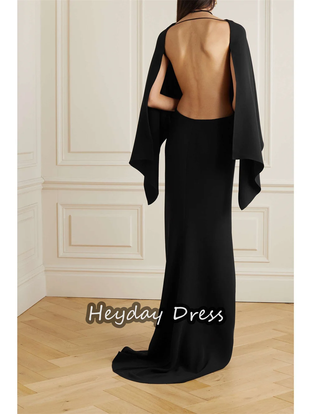 Heyday Crepe A-line Backless Halter Simple Prom Gown Floor Length Long Sleeves Formal Evening Party Dresses For Women 2023