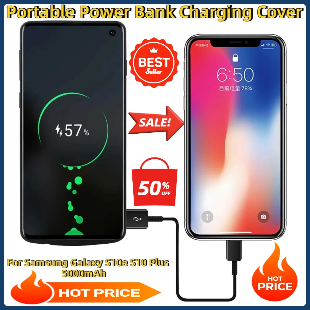 

Portable Power Bank Charging Cover Powerbank Spare battery S10 Battery Charger Cases for Samsung Galaxy S10e S10 Plus 5000mAh