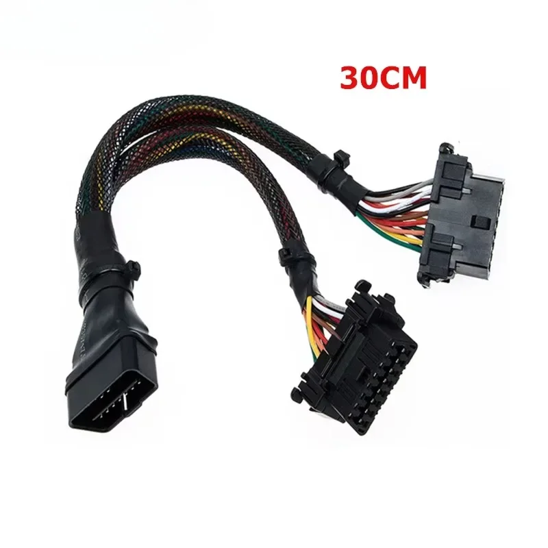 

High Quality OBD 16Pin Male to Dual Female For Auto Car Diagnostic Tool OBD Connector 30CM OBD2 Extension Cable For ELM 327