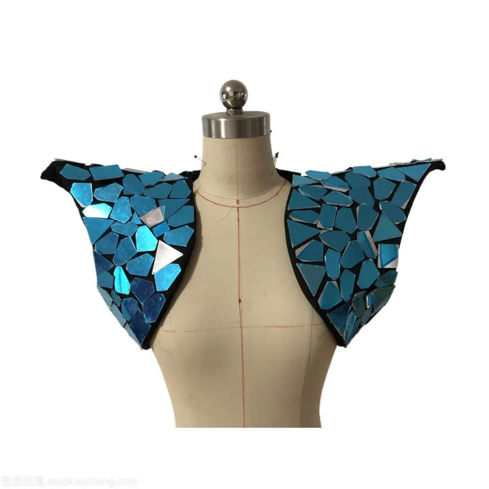 New Silver Mirror Sequins Shoulder Pads Vest Waistcoat Male Women Singer Dance Stage Performance Dance Costume
