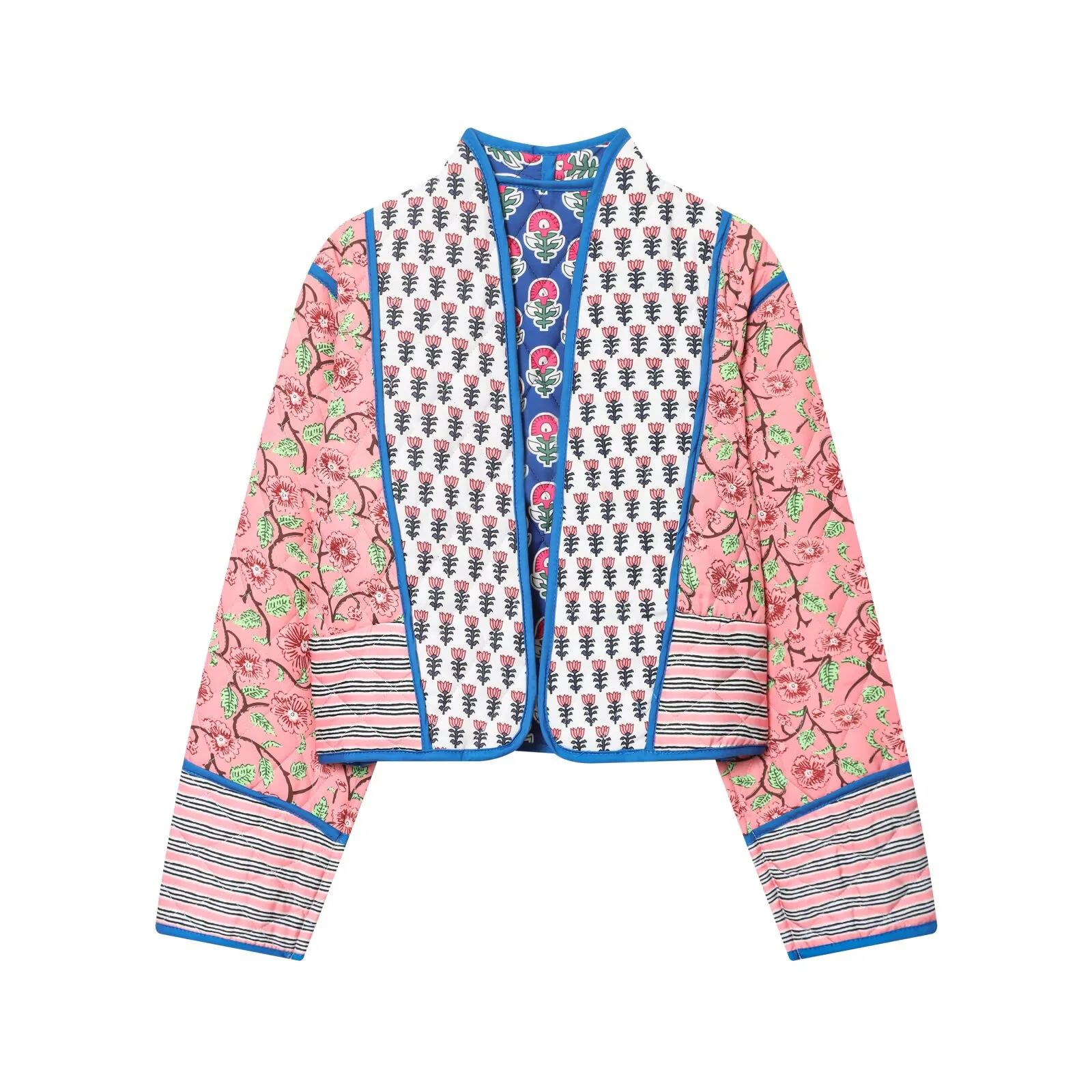 

Women's Retro Print Reversible Winter Coat, Spliced Long Sleeve Quilted Jacket, Women Fashion Outerwear, Casual Parkas, New