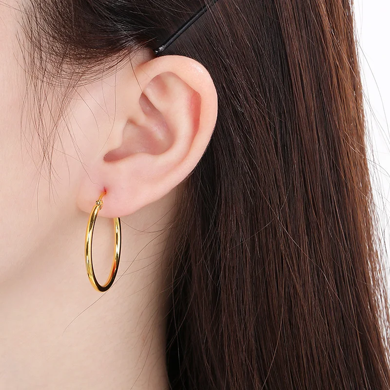 Simple Fashion Large Round Stainless Steel Earrings for Women Gold Silver Color Eardrop Wedding Jewelry Christmas Gift