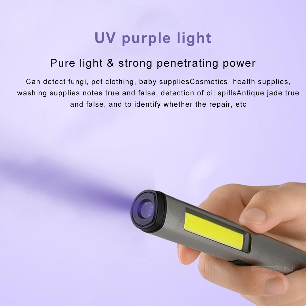 LED UV Magnetic Working Flashlight USB Recharge Emergency Torch Super Bright Outdoor Camping Lamp COB Pen Flashlamp Lantern