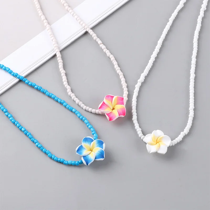 

Egg Flower Beaded Choker Necklace Hibiscus Flower Bohemian Tropical Summer Beach Vacation Hawaiian Luau Party Jewelry For Girls