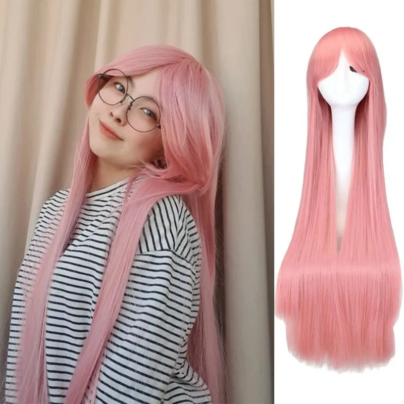 Cosplay Wig 80cm Long Straight Multicolored Heat Resistant Synthetic Hair for Anime Cos Halloween Party